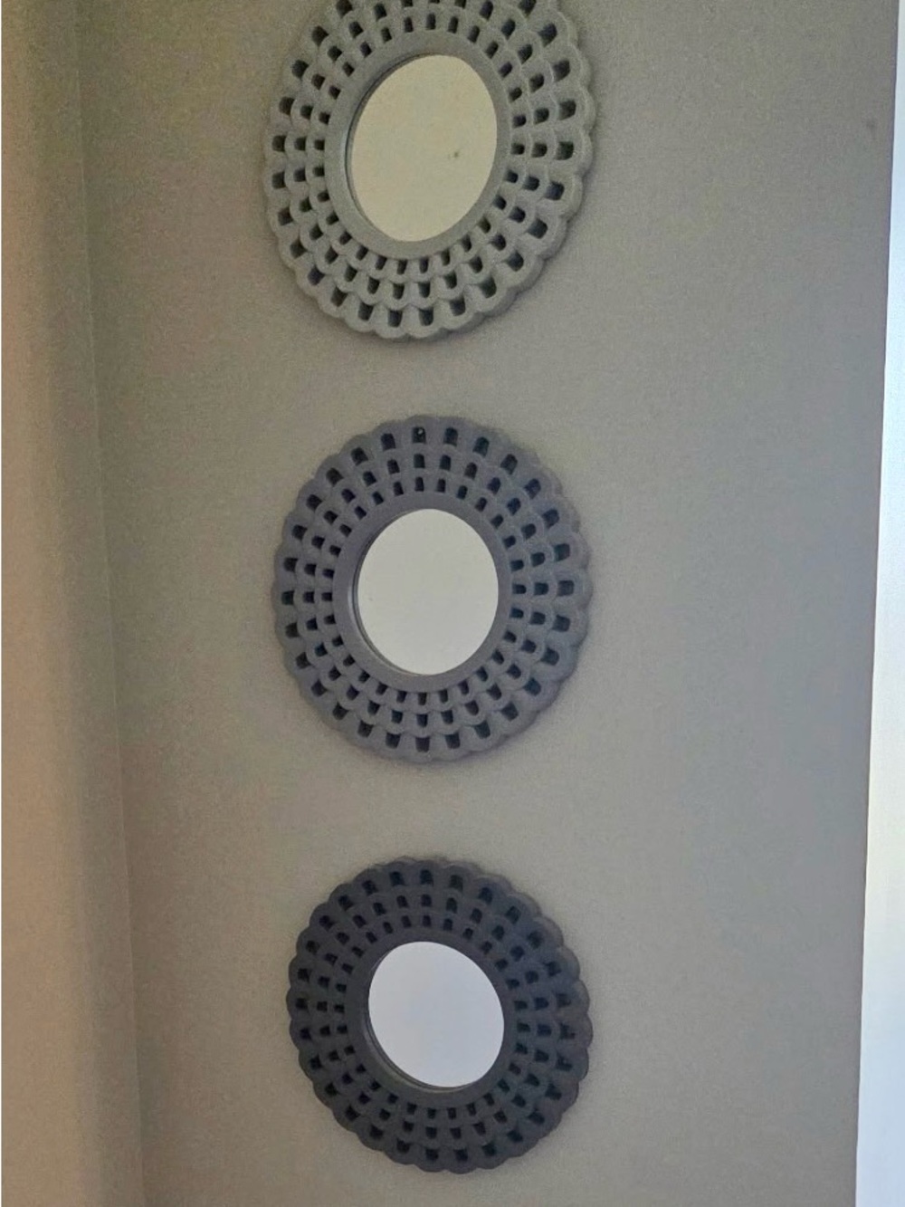 Set of 3 Decorative Round Purple Wall Mirrors with Textured Frames